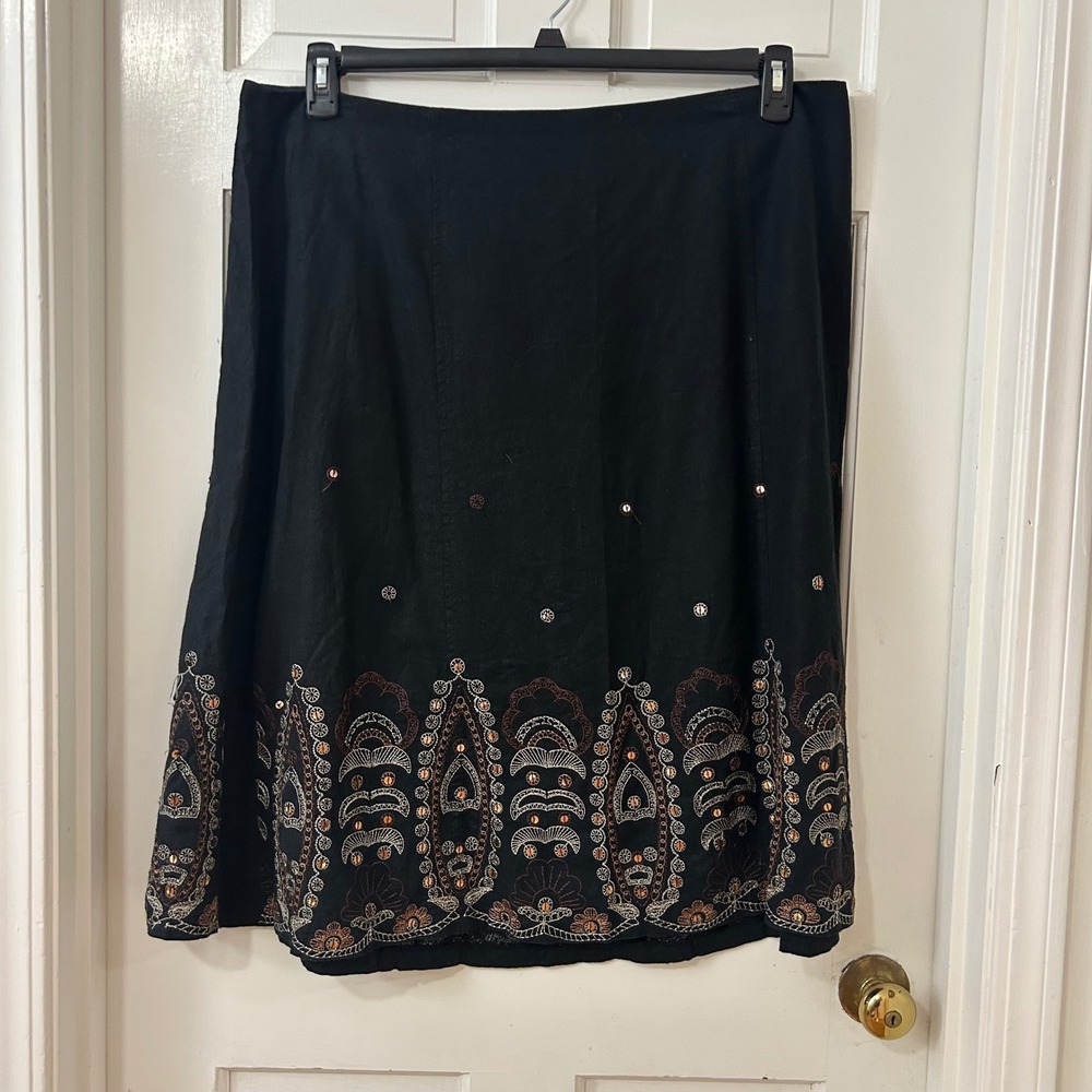Requirements Linen Blend Embellished‎ Midi Skirt Sz 18 Artsy Boho Folk Hippie